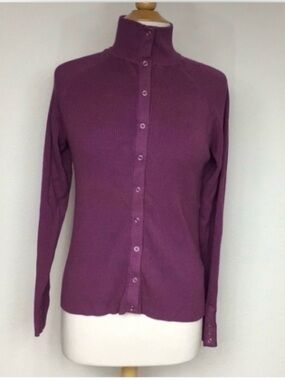 1775 Women's Mauve High Collar Ribbed Snap Button Sweater Size Large Classic